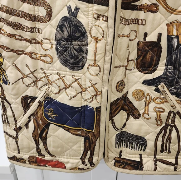 Lauren by Ralph Lauren Eqestrian Quilted Silk Reversable Vest Size P/M